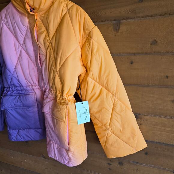 Electric & Rose Aiden Ombre Quilted Jacket NWT L Pink Purple Orange Puffer Coat - Picture 14 of 15